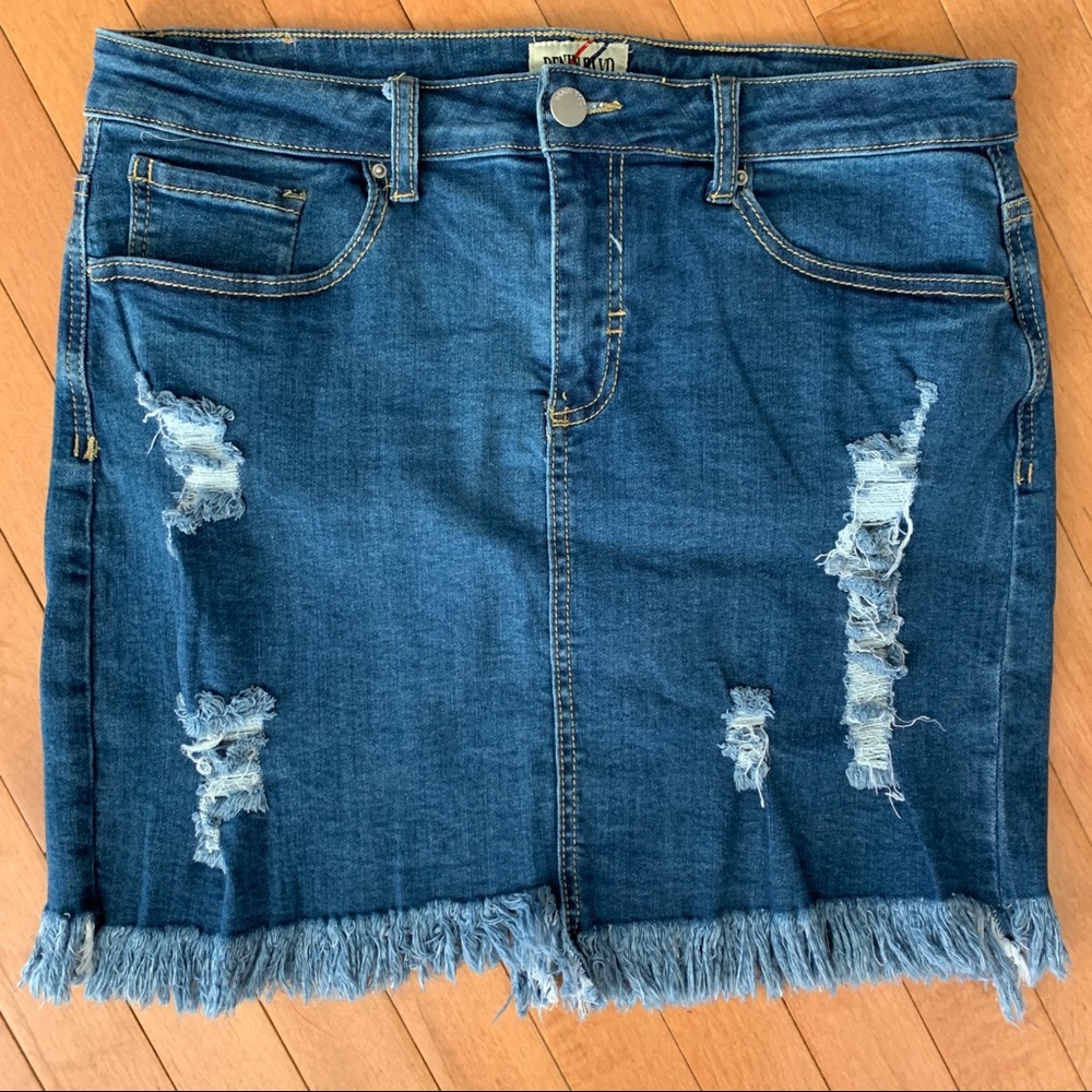 DENIM BLVD Size XL Denim Distressed Jean Skirt